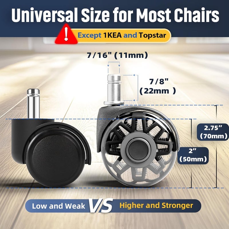 Mastery Mart Office Chair Wheels Replacement, 2.5 Inch Universal Casters for Hardwood Floors & Carpet, Heavy Duty, Quiet, Scratch-Free, Fits Most Chairs, Easy Install, Set of 5.Dark Grey - Image 4